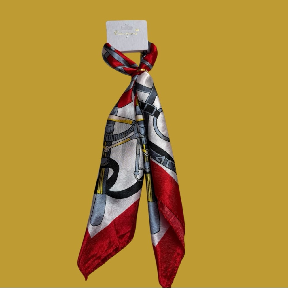 NWT Silk Red, White & Gray Printed Scarf